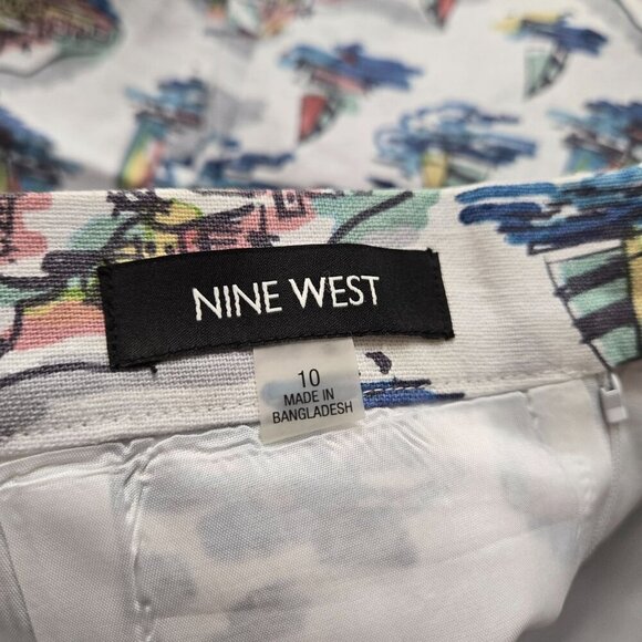 Nine West Pencil Skirt Womens Size 10 Nautical Print Preppy Beach Linen Coastal - Picture 3 of 13